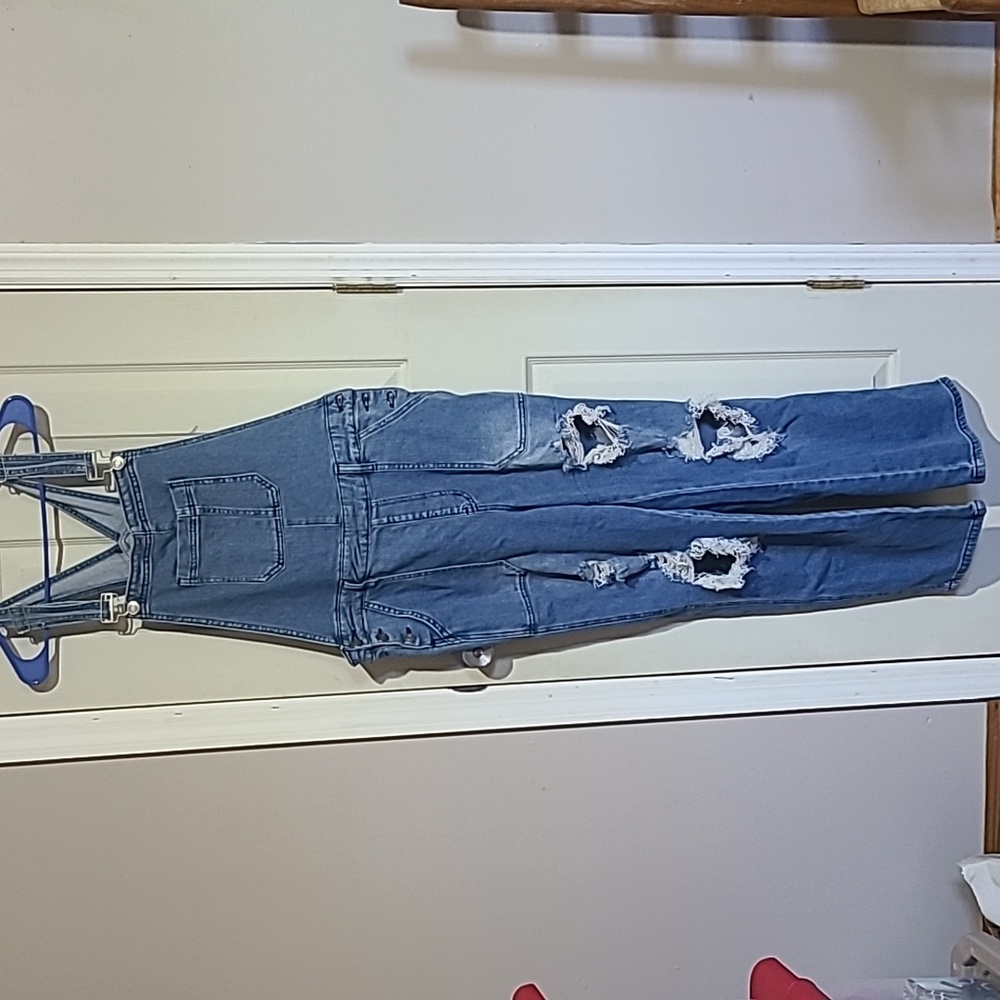 Rue21 Distressed Blue Denim Overalls